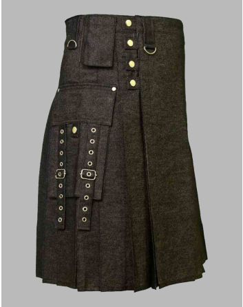 Tactical Pocket Denim Kilt For Men