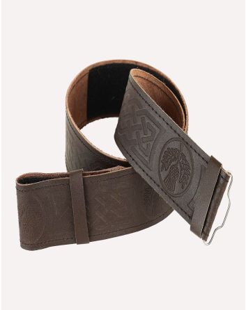 Thistle Embossed Brown Leather Kilt Belt
