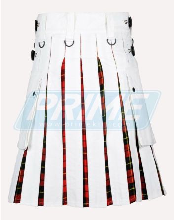 White Cotton With Wallace Tartan Hybrid Utility Kilt