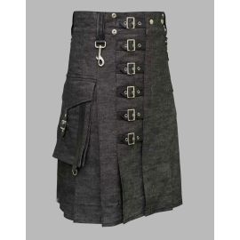 Heavy Denim Kilt With Straps