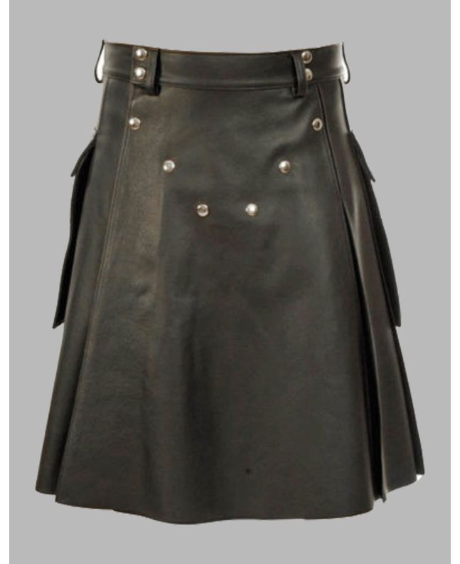 Black Leather Kilt With Two Side Pockets