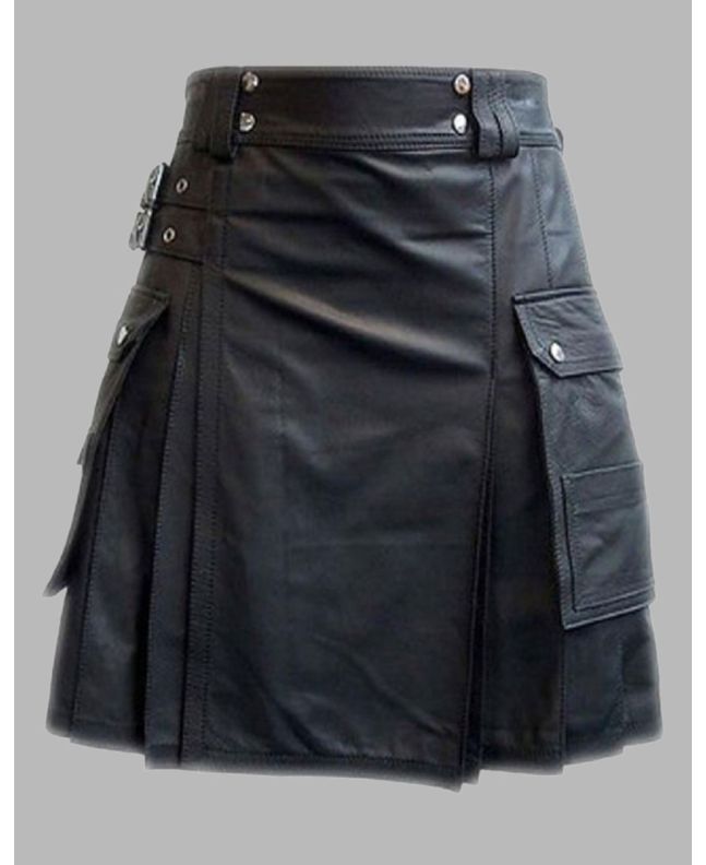 Black Leather Utility Kilt for Men