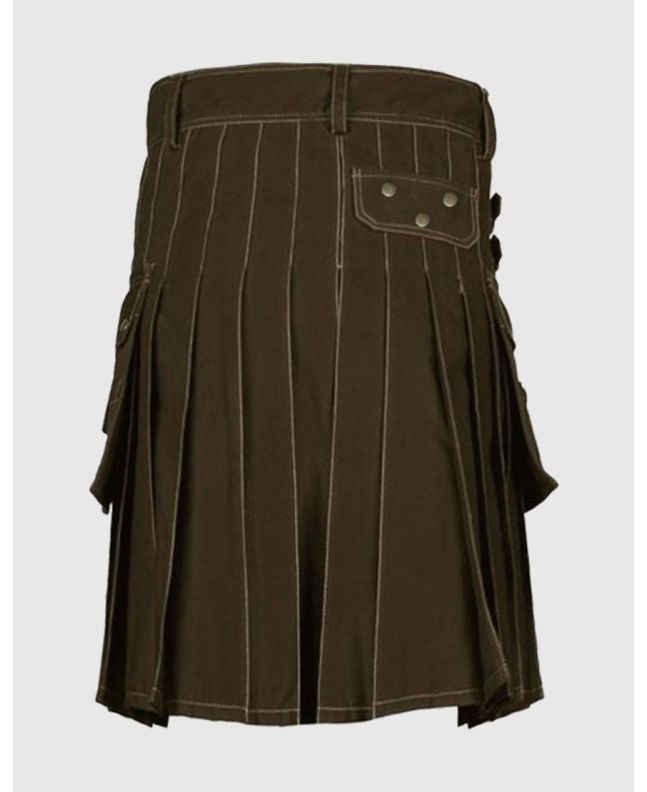 Chocolate Brown With Contrast Stitching Utility Kilt