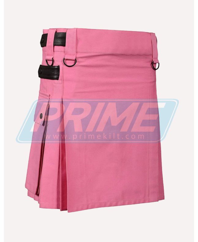 Leather Straps Pink Utility Kilt 